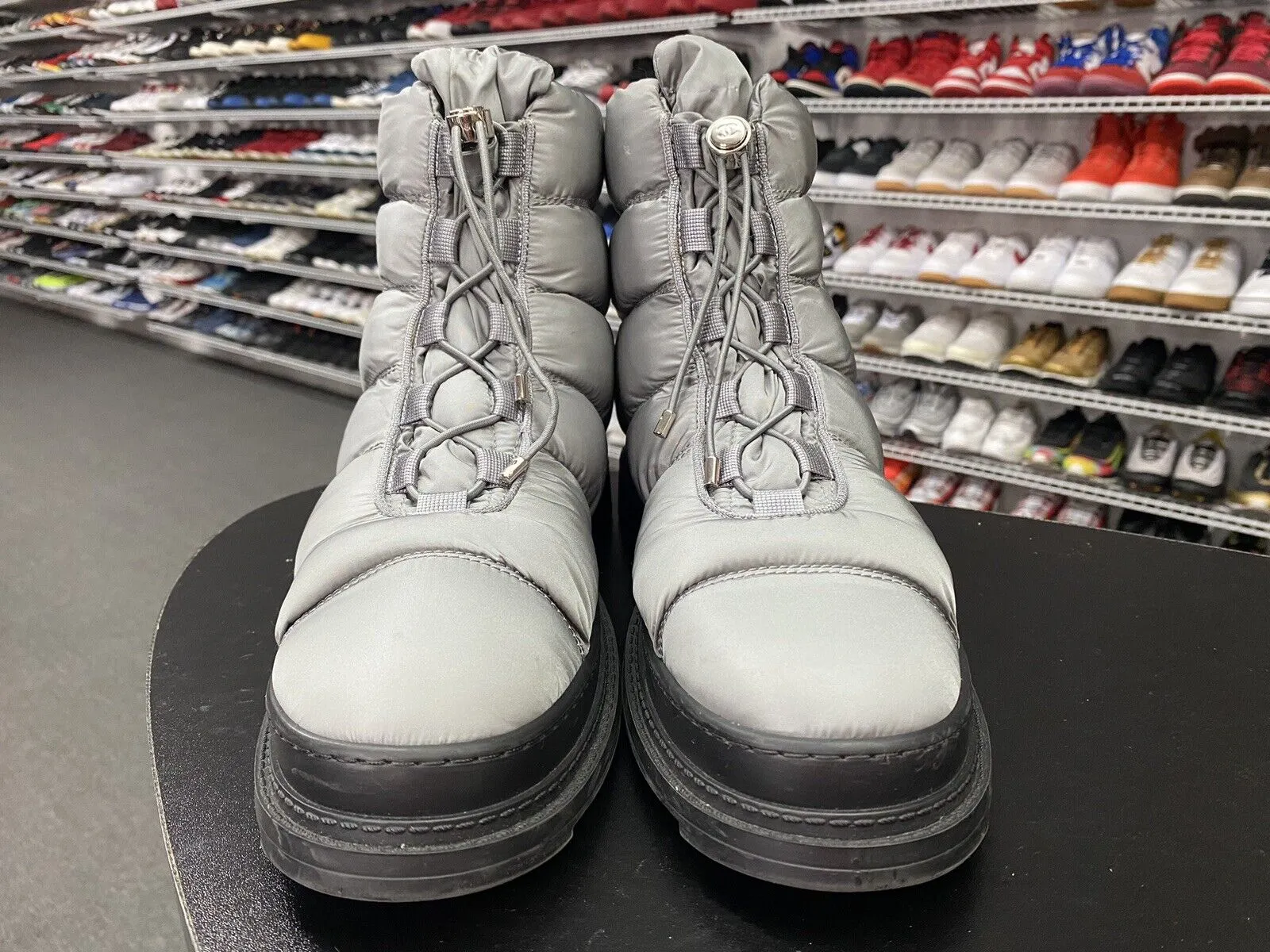 Chanel Ski Boot Walking Boot Grey Polyester Women's Size EU 40.5 US 10.5