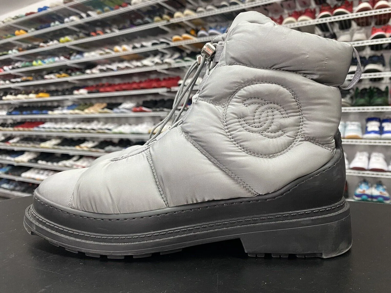 Chanel Ski Boot Walking Boot Grey Polyester Women's Size EU 40.5 US 10.5
