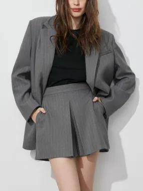 Chic Stripe Oversized Blazer ＆ High Waist Shorts Skirts 2 Piece Sets