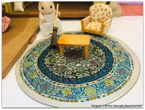 Circle Turkish Rug - Teal Blue- 19cm diameter