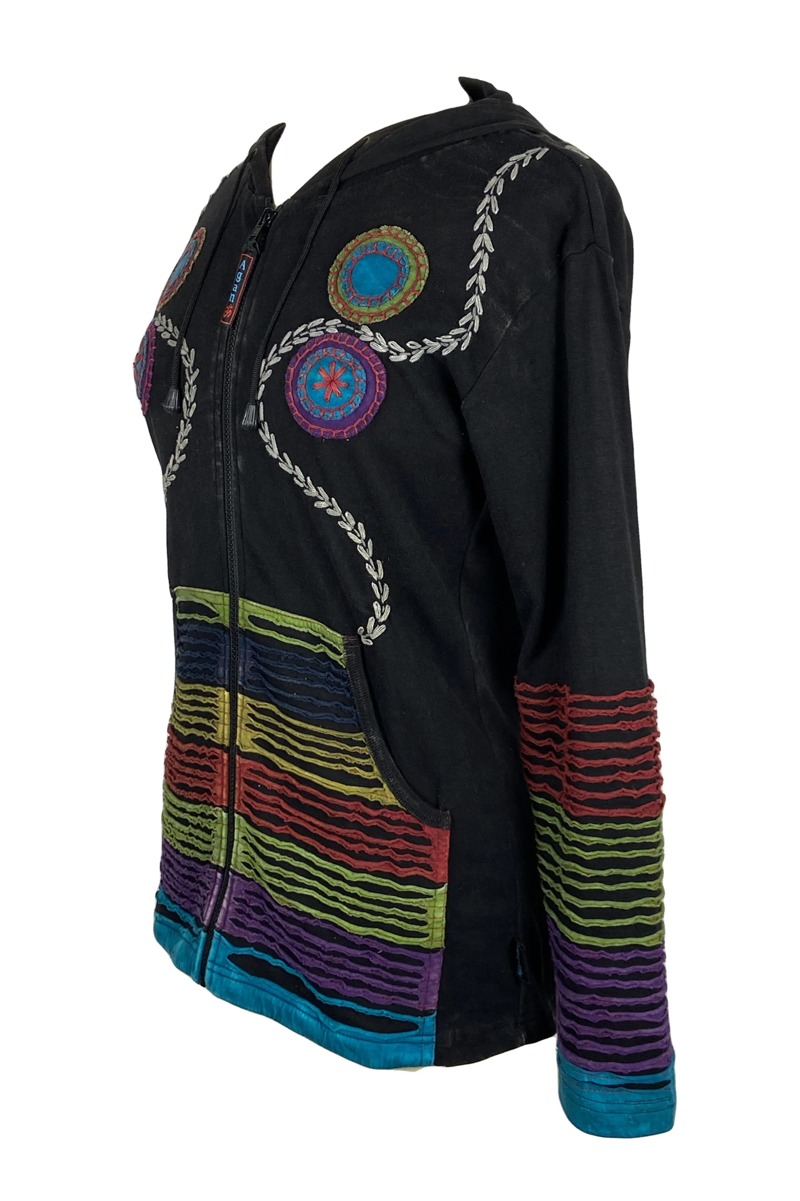 CJKT 31 Distressed Denim Distressed Bohemian Hoodie Jacket