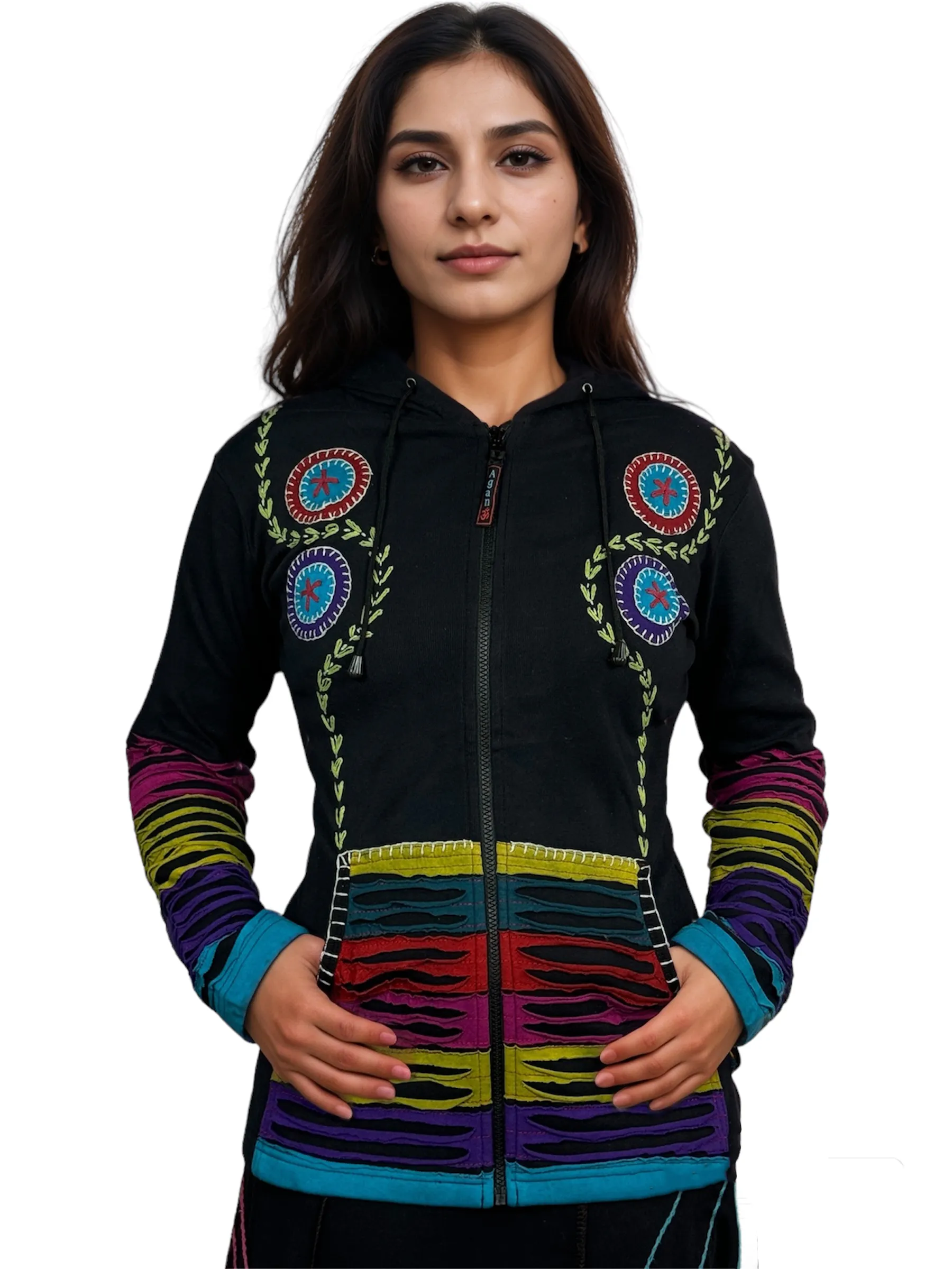 CJKT 31 Distressed Denim Distressed Bohemian Hoodie Jacket