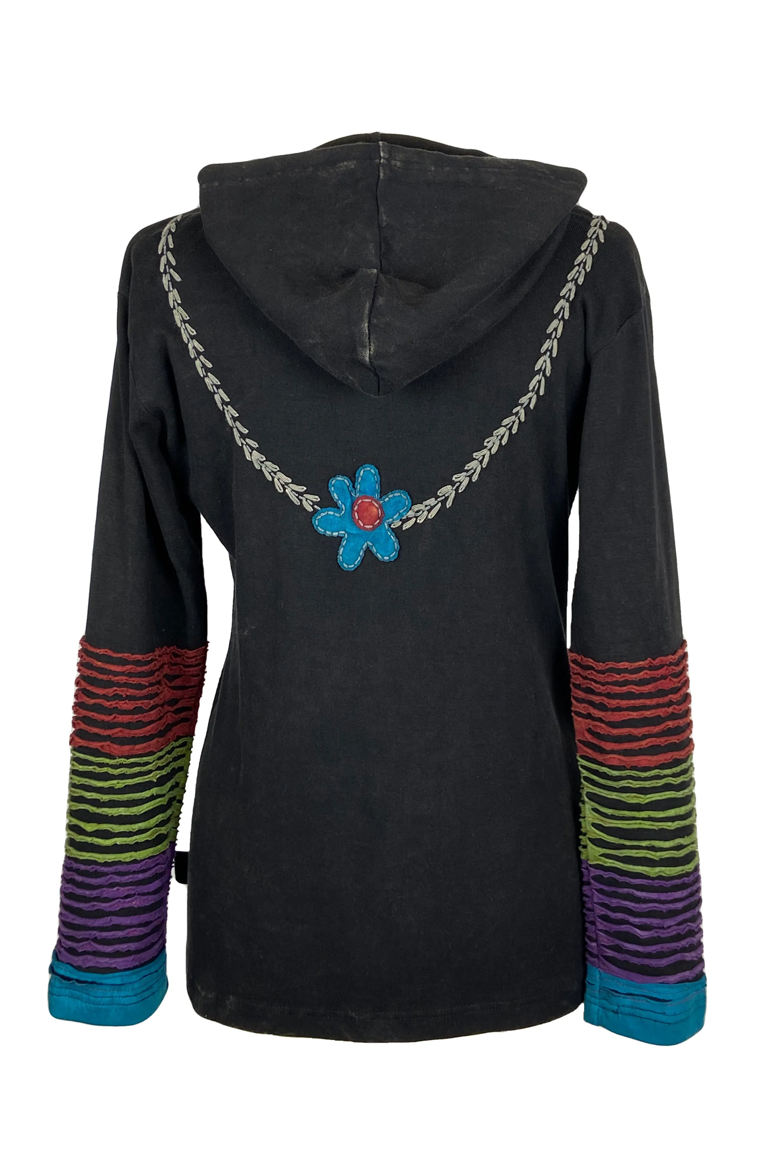 CJKT 31 Distressed Denim Distressed Bohemian Hoodie Jacket