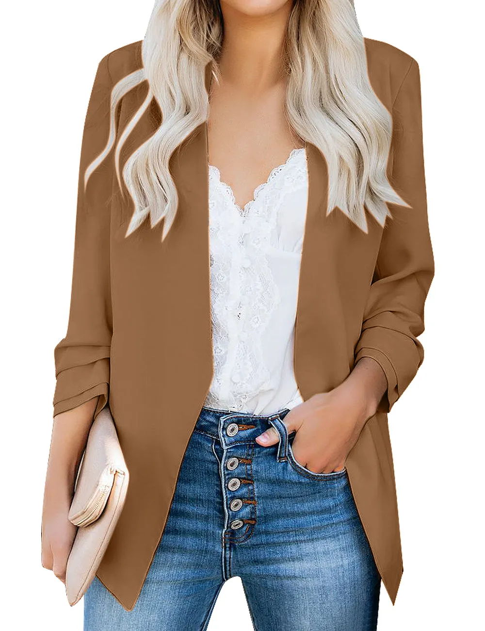 Coffee Open-Front Side Pockets Blazer