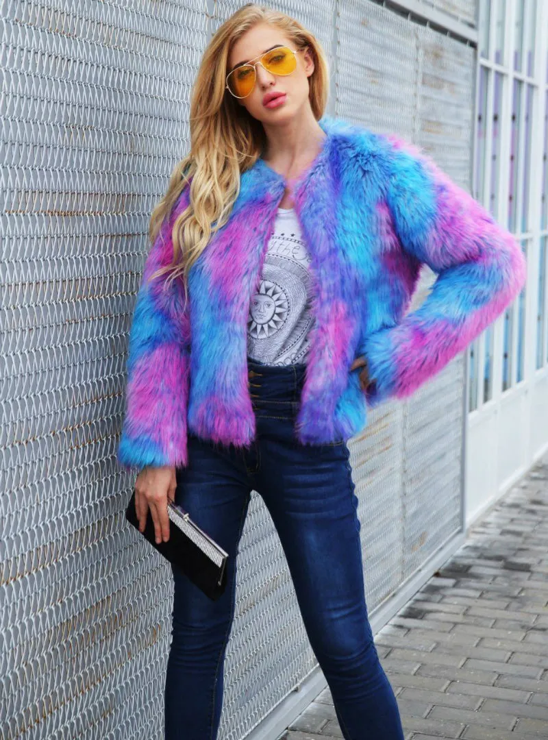 Color Mixing Short Coat Long Sleeve Coat Women