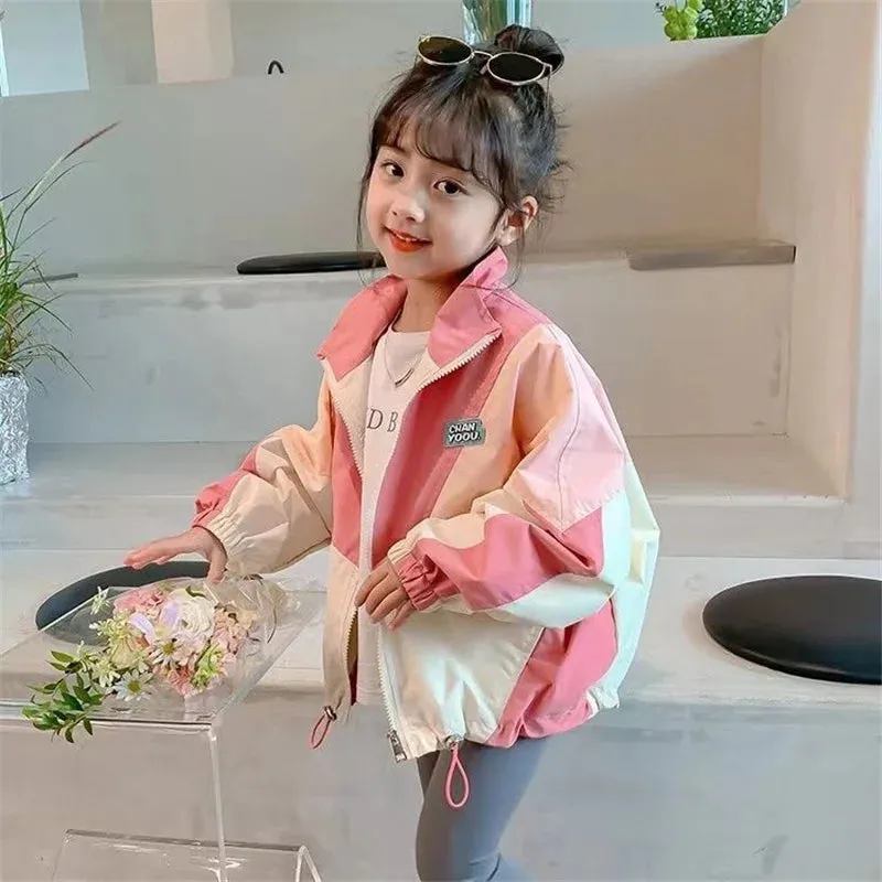 Colorblocking Jackets Spring Girls Fashion Thin Coats Fall Children Clothes Big Kids Casual Zipper Outerwear 2-10 Years
