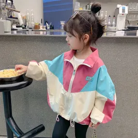 Colorblocking Jackets Spring Girls Fashion Thin Coats Fall Children Clothes Big Kids Casual Zipper Outerwear 2-10 Years