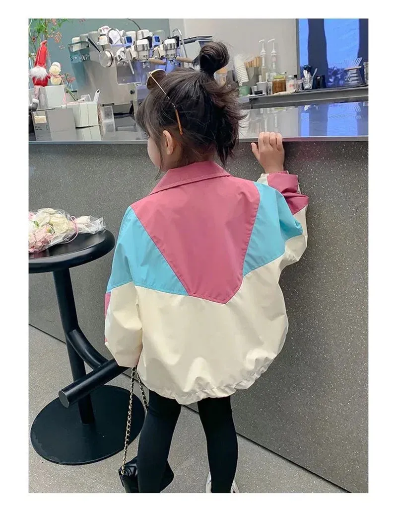 Colorblocking Jackets Spring Girls Fashion Thin Coats Fall Children Clothes Big Kids Casual Zipper Outerwear 2-10 Years