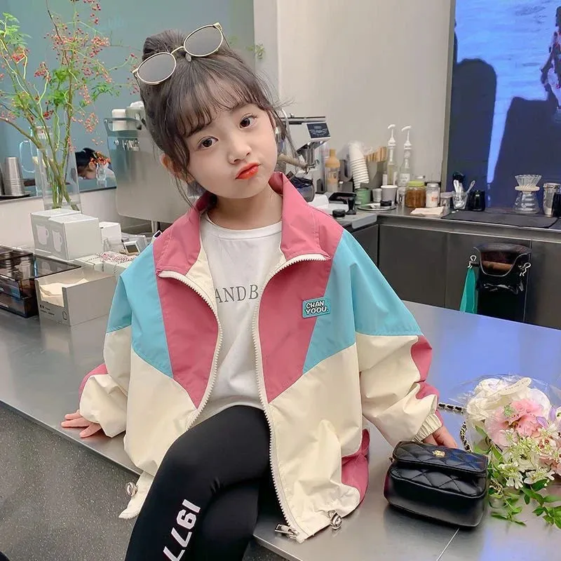 Colorblocking Jackets Spring Girls Fashion Thin Coats Fall Children Clothes Big Kids Casual Zipper Outerwear 2-10 Years