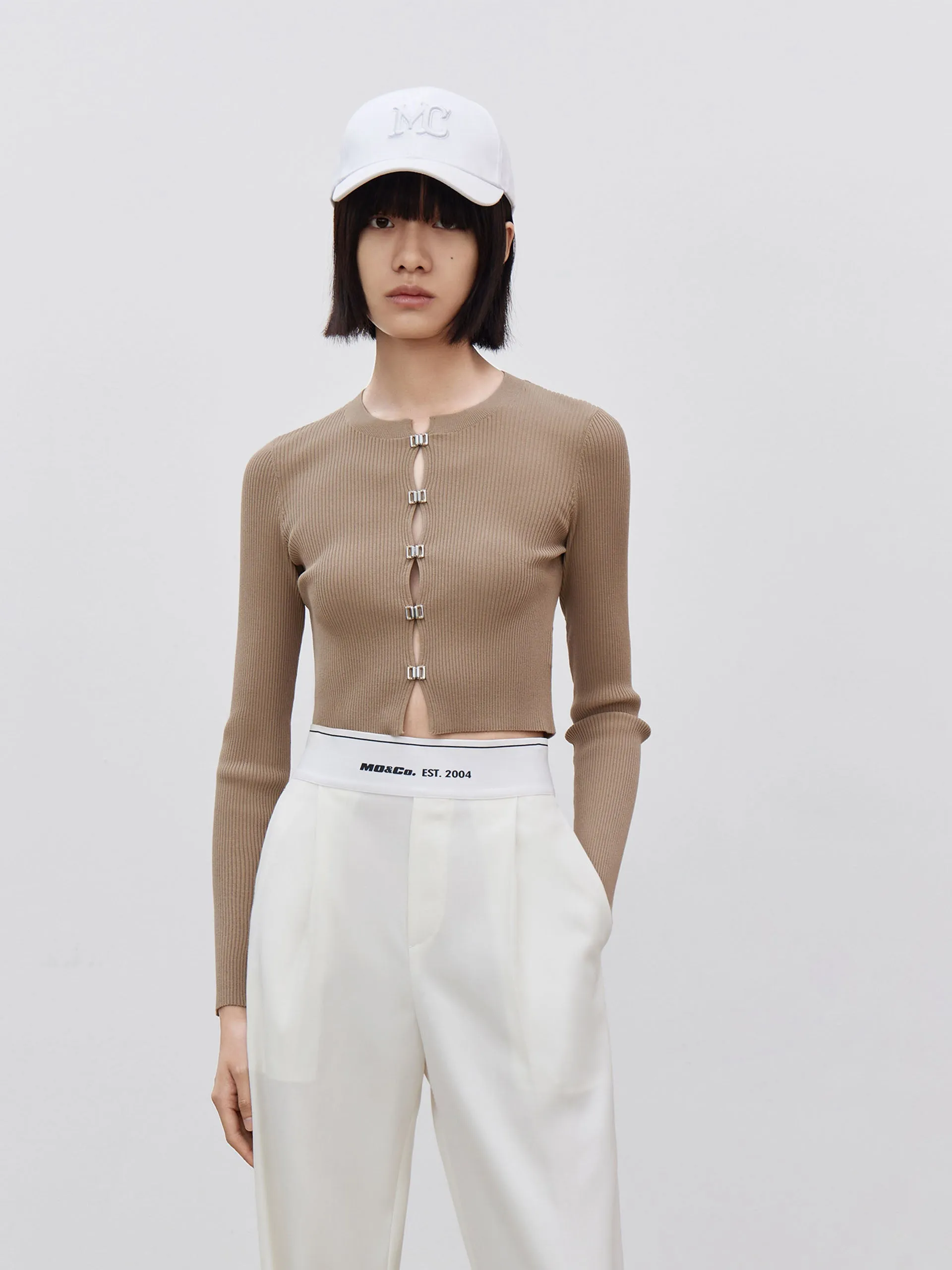 Cropped Metal Button Knit Cardigan