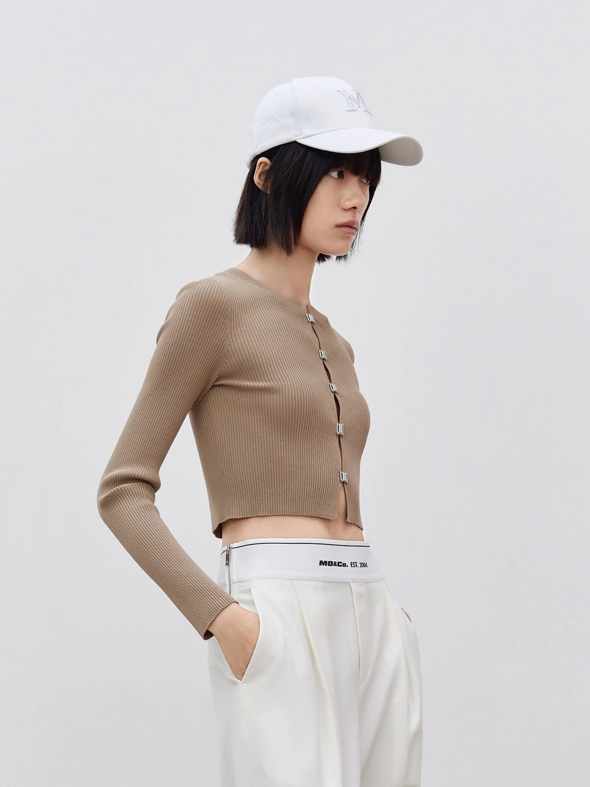 Cropped Metal Button Knit Cardigan