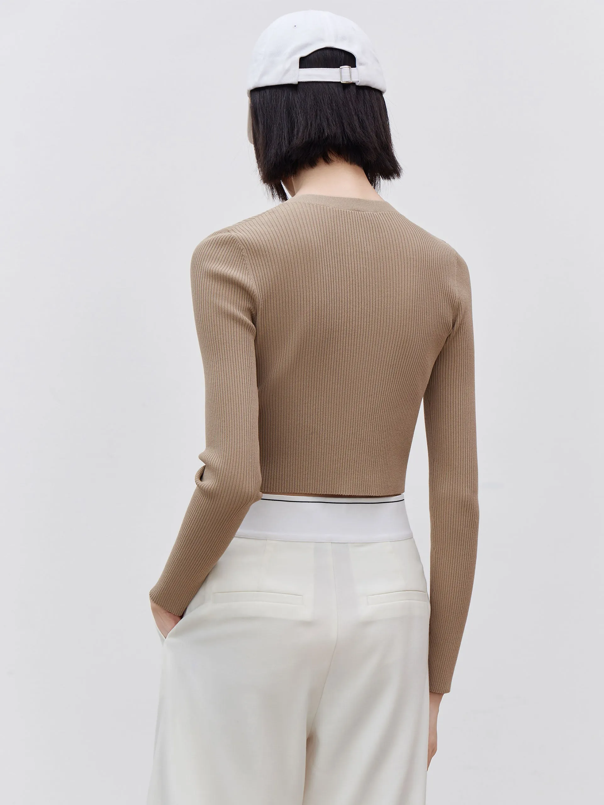 Cropped Metal Button Knit Cardigan