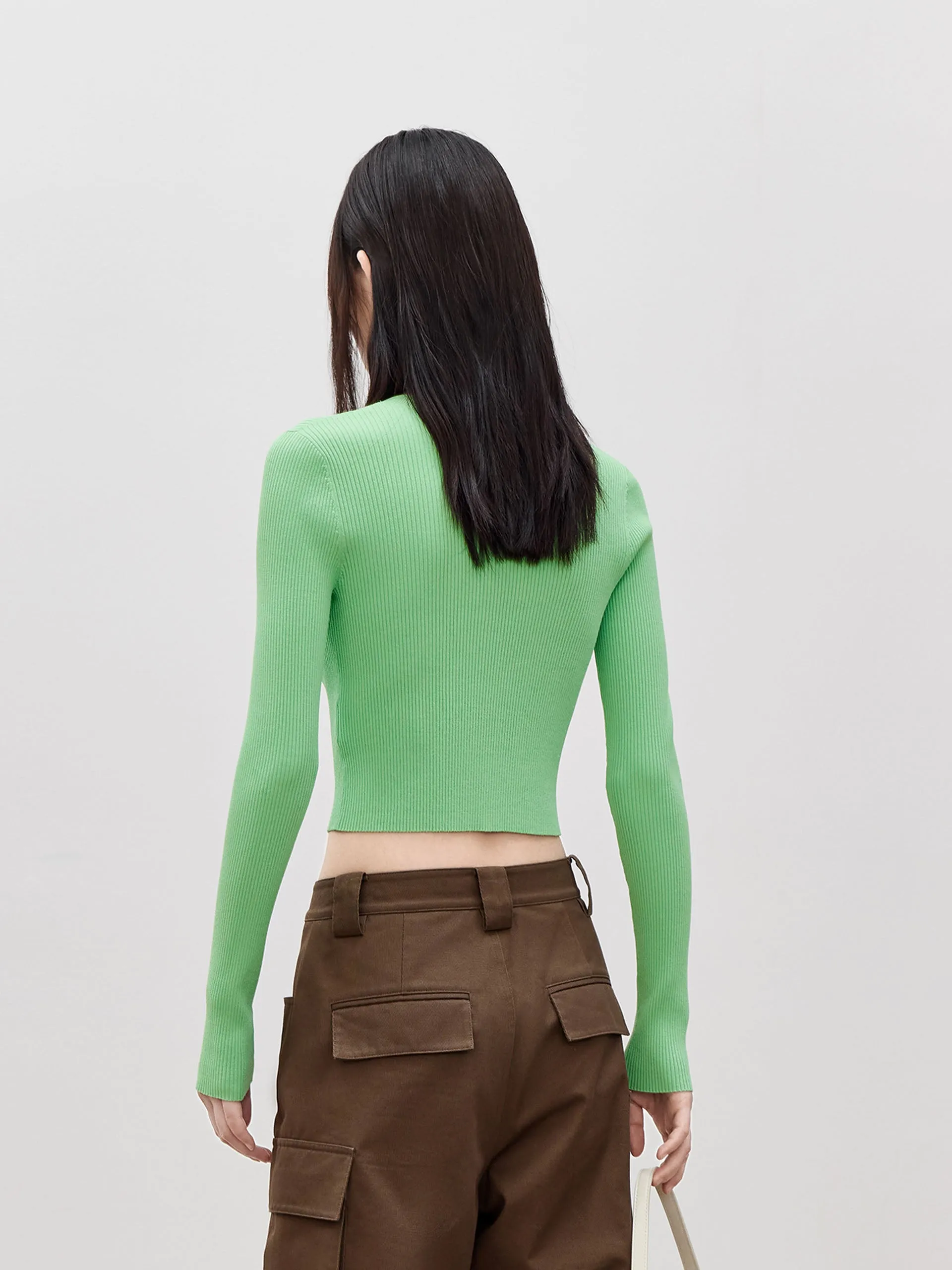 Cropped Metal Button Knit Cardigan