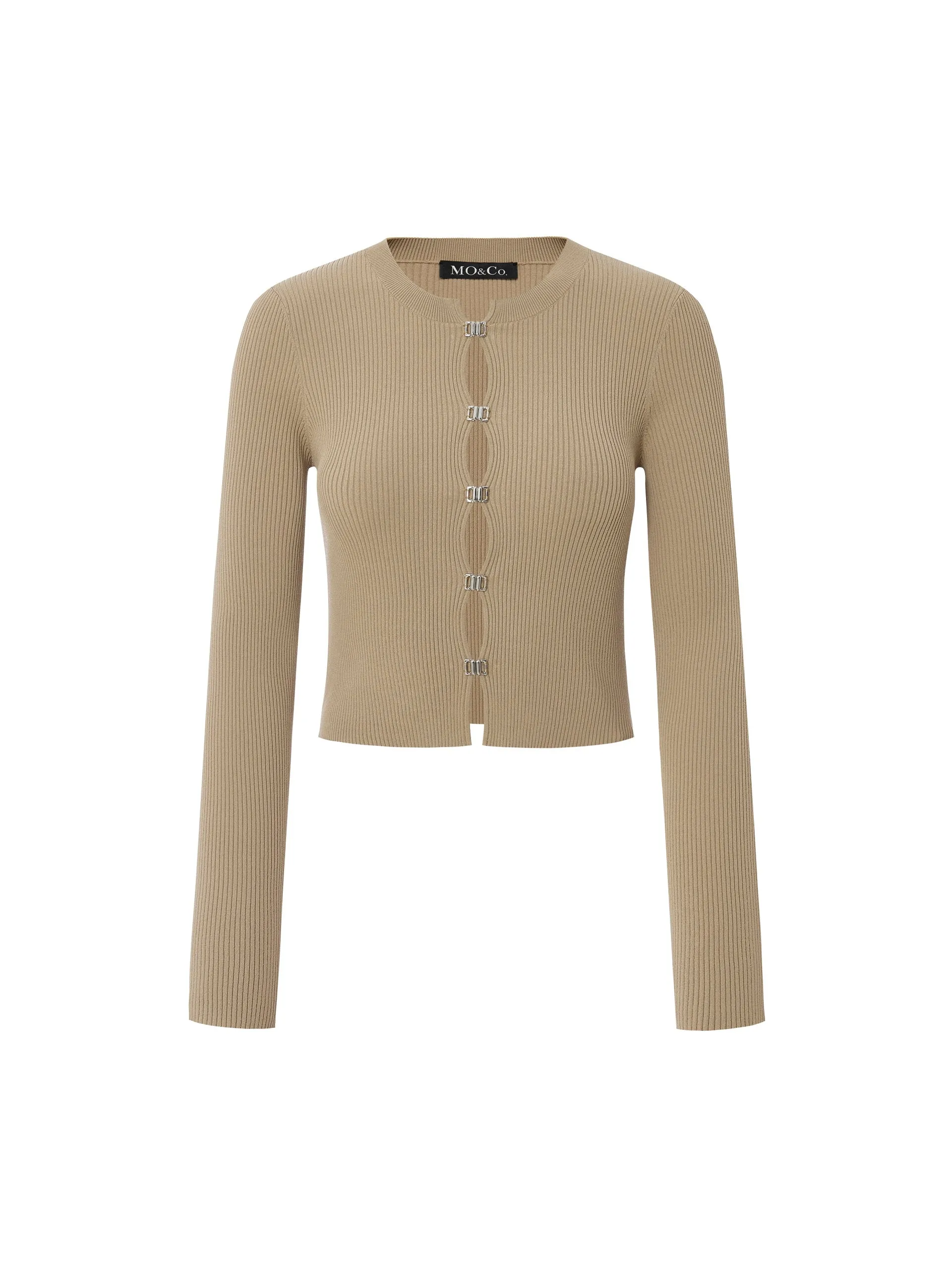 Cropped Metal Button Knit Cardigan