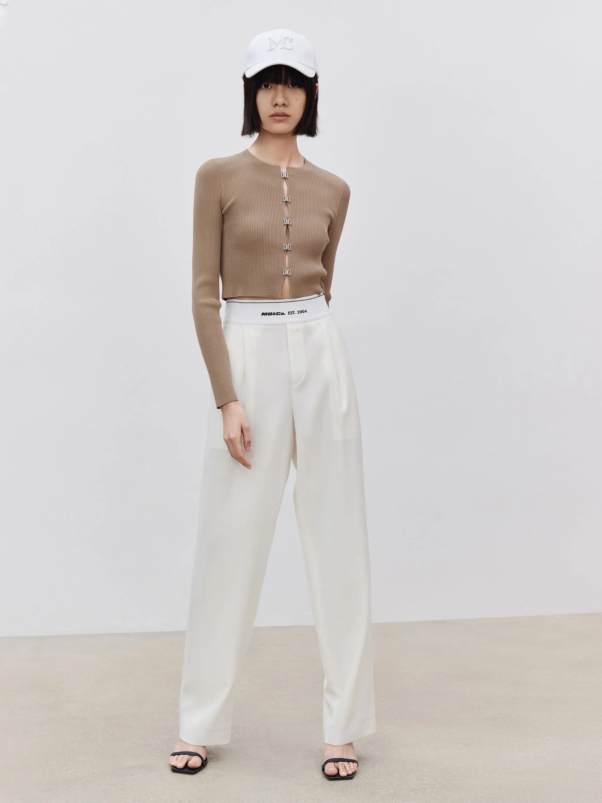 Cropped Metal Button Knit Cardigan