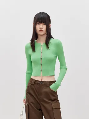 Cropped Metal Button Knit Cardigan