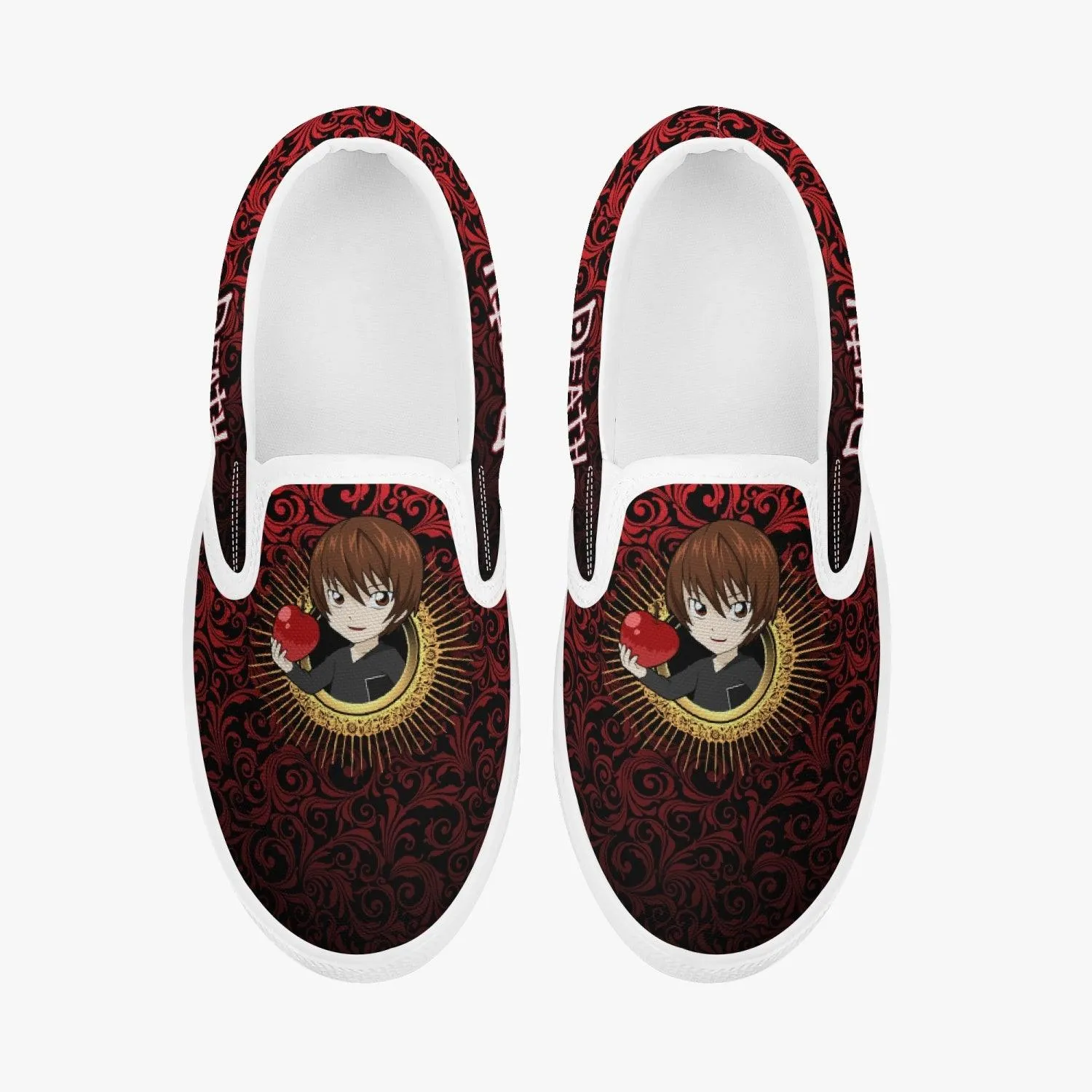 Death Note Light Yagami Red Kids Slip Ons Anime Shoes