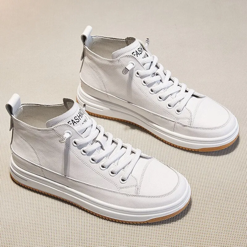 Designer Shoes For Women Autumn New Genuine Leather High-top Women Sport Sneakers Korean Style Boots Lady Comfy Flats