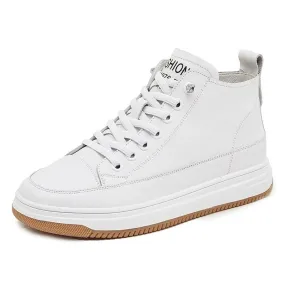 Designer Shoes For Women Autumn New Genuine Leather High-top Women Sport Sneakers Korean Style Boots Lady Comfy Flats