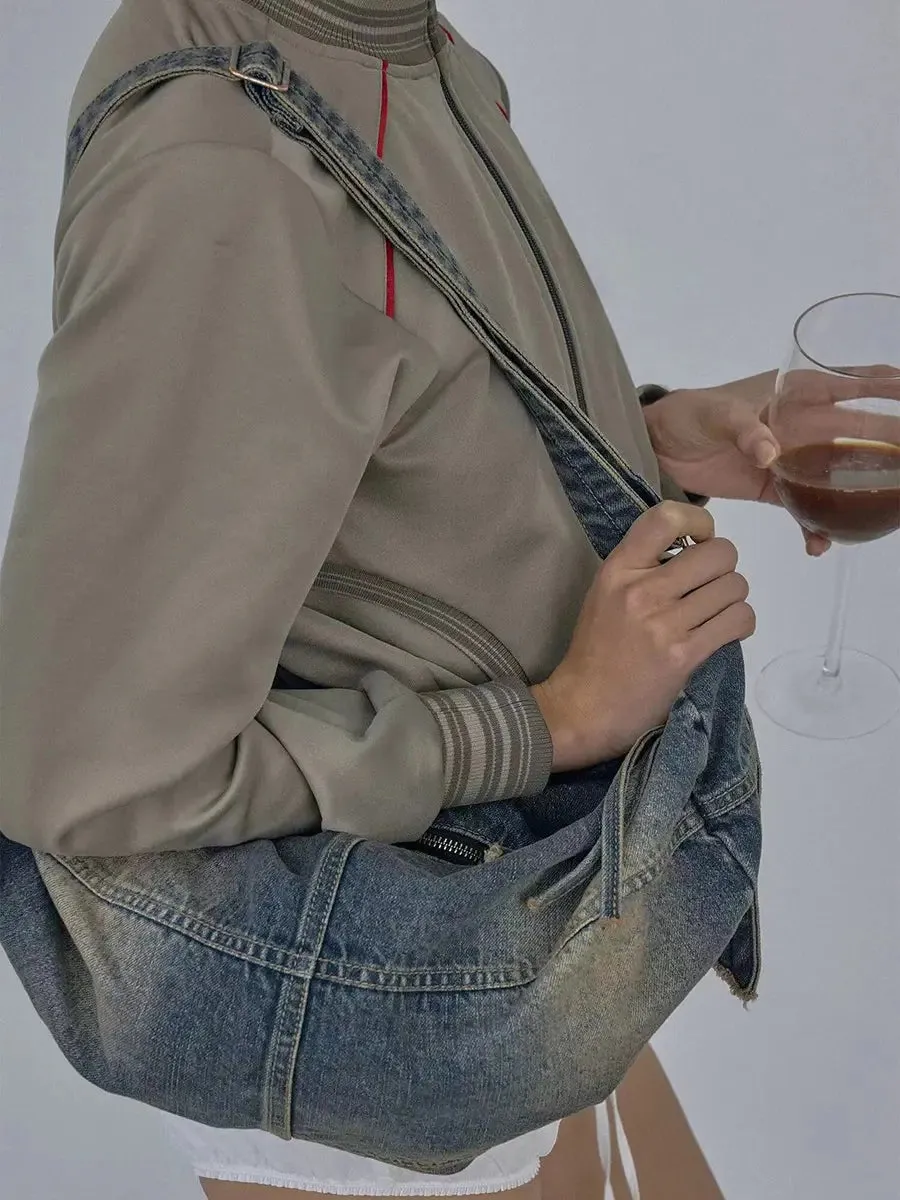 Distressed Tote Bag Washed Denim Single Shoulder