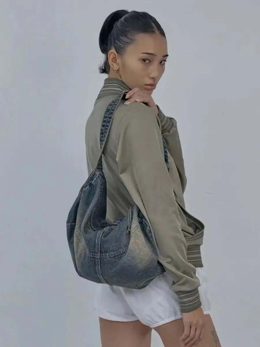 Distressed Tote Bag Washed Denim Single Shoulder
