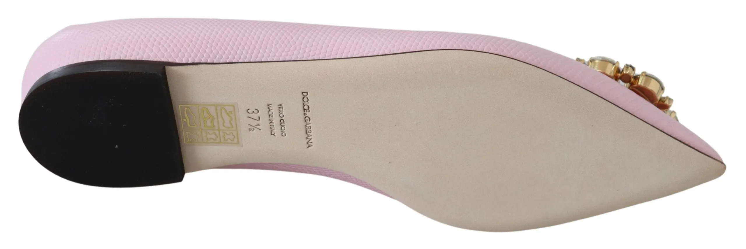Dolce & Gabbana Pink Bellucci Leather Crystals Flats Shoes