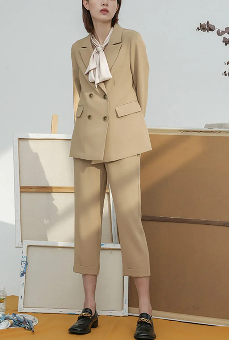 Double-Button Blazer & Straight-Leg Stretch Pants Suits