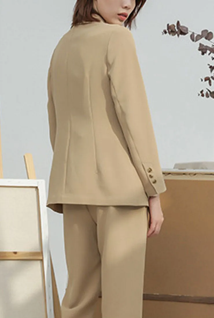 Double-Button Blazer & Straight-Leg Stretch Pants Suits