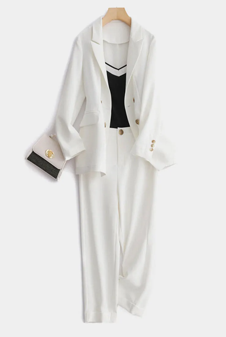 Double-Button Blazer & Straight-Leg Stretch Pants Suits
