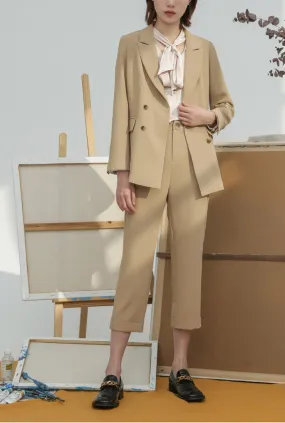 Double-Button Blazer & Straight-Leg Stretch Pants Suits