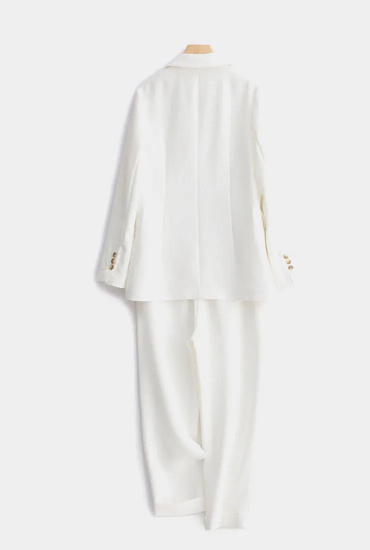Double-Button Blazer & Straight-Leg Stretch Pants Suits