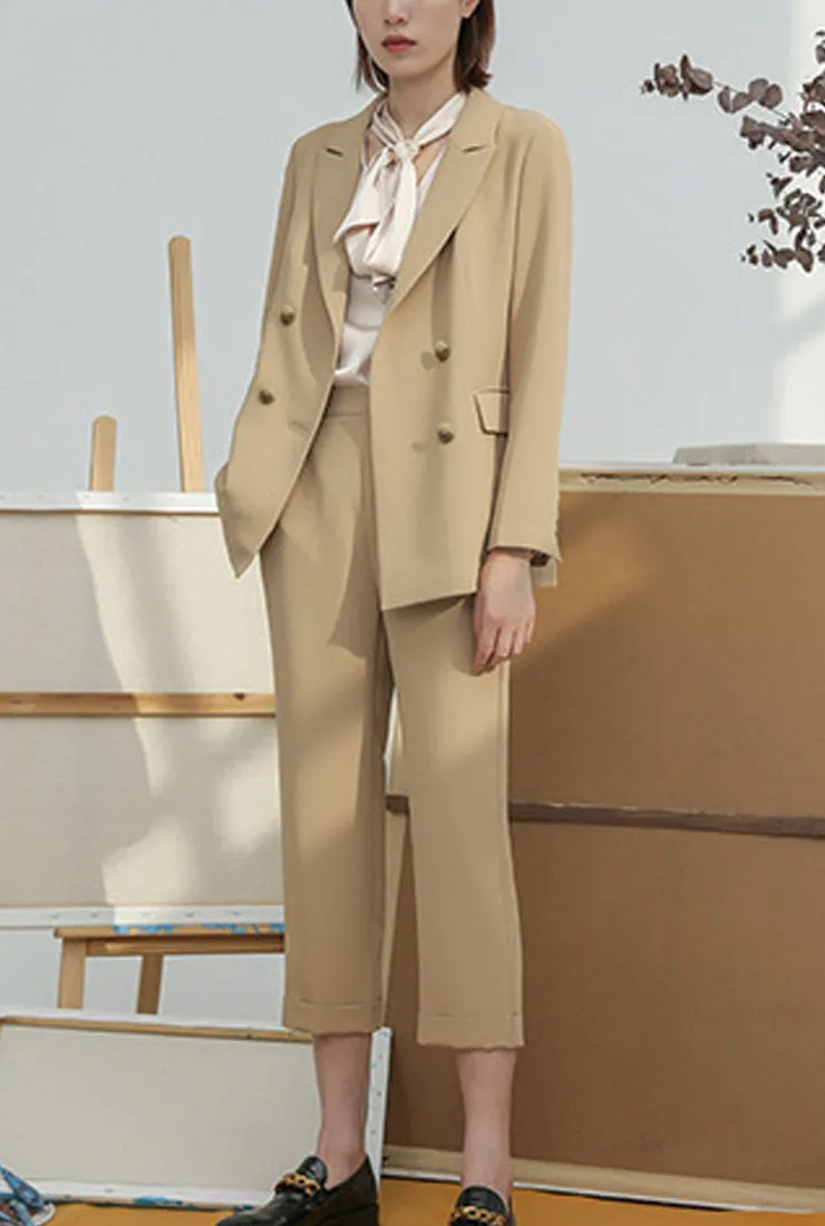 Double-Button Blazer & Straight-Leg Stretch Pants Suits