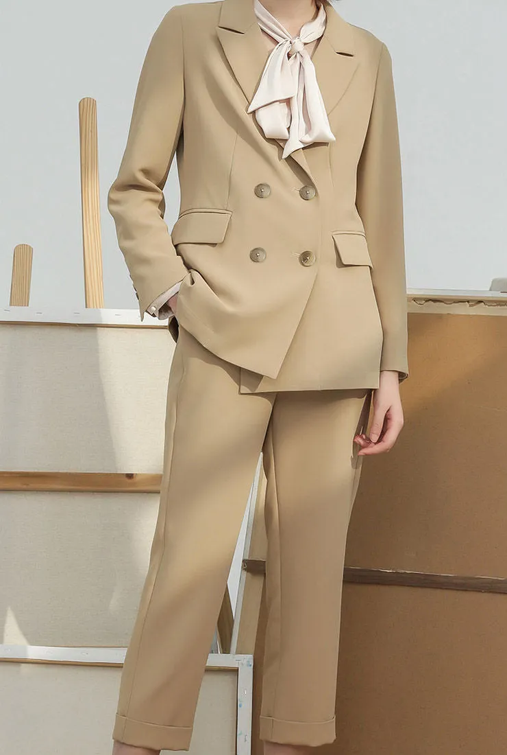 Double-Button Blazer & Straight-Leg Stretch Pants Suits