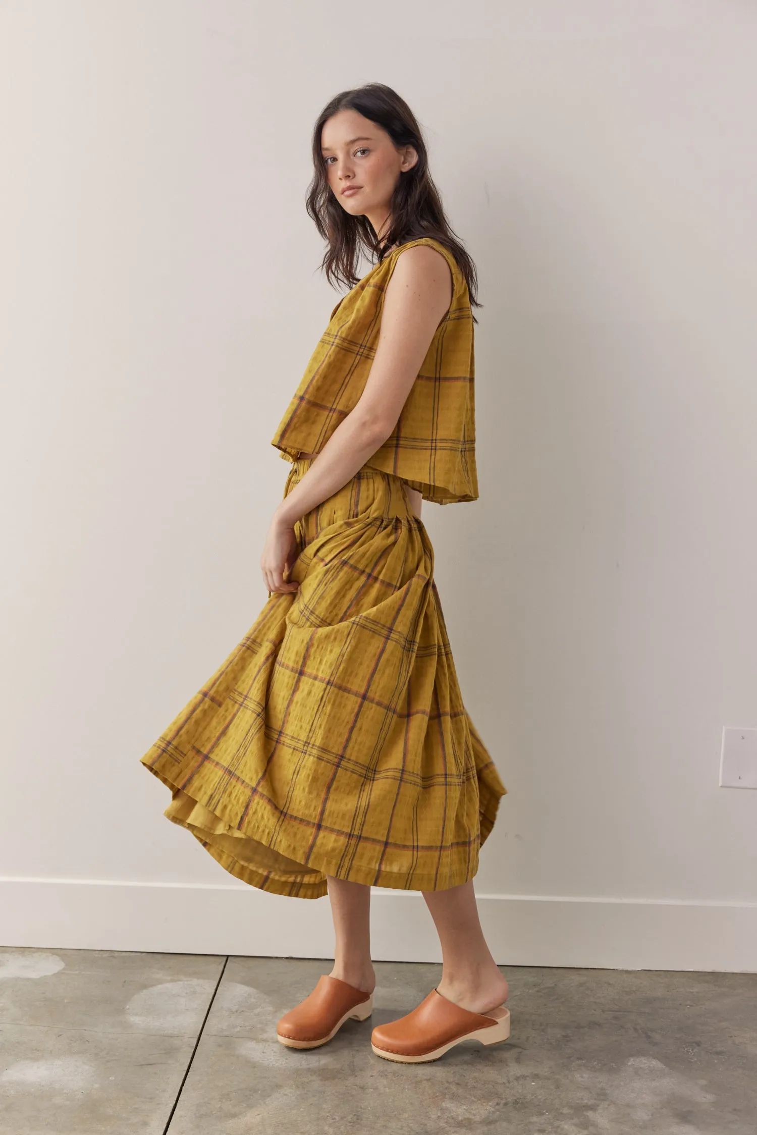 Drawstring cotton plaid skirts