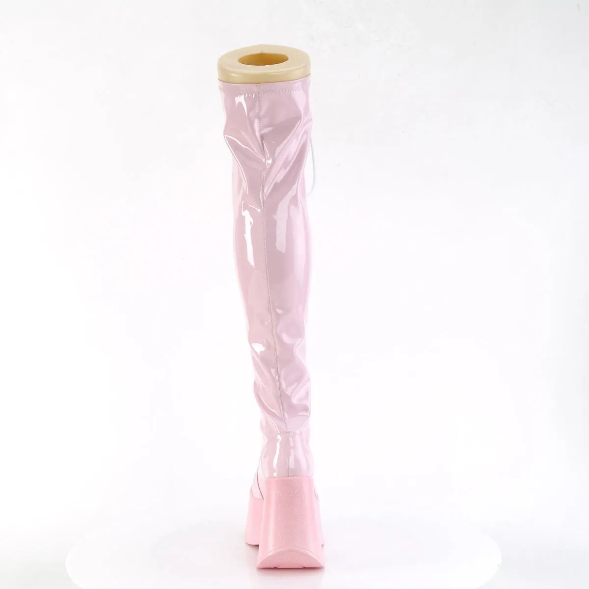 DYNAMITE-300 DemoniaCult Baby Pink Pink Stretch Holo Sexy Women's Over-the-Knee Boots (Alternative Footwear)