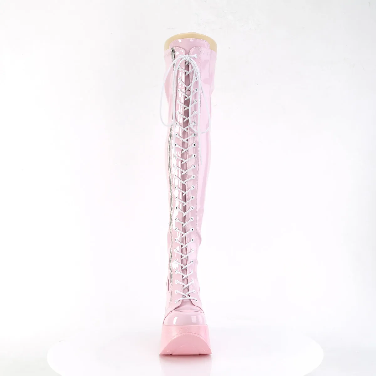 DYNAMITE-300 DemoniaCult Baby Pink Pink Stretch Holo Sexy Women's Over-the-Knee Boots (Alternative Footwear)