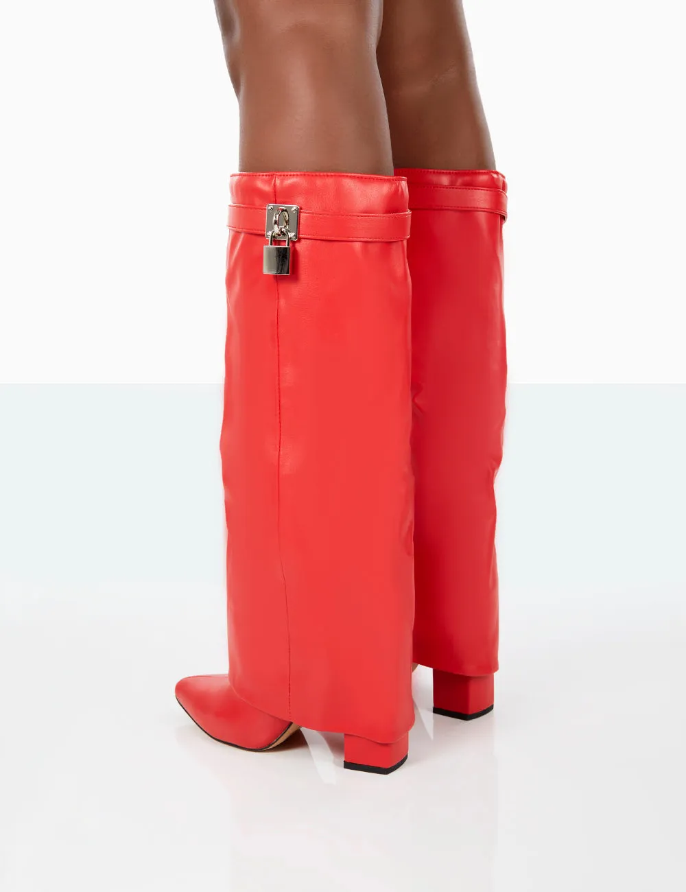 Echo Red Grain Pu Pointed Toe Knee High Boots