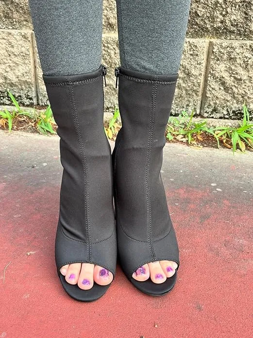 Elastic Peep Toe Stretch Slip-On Booties Insanity