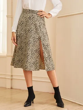 Elegant All Over Print Split Thigh Natural Short Women Skirt