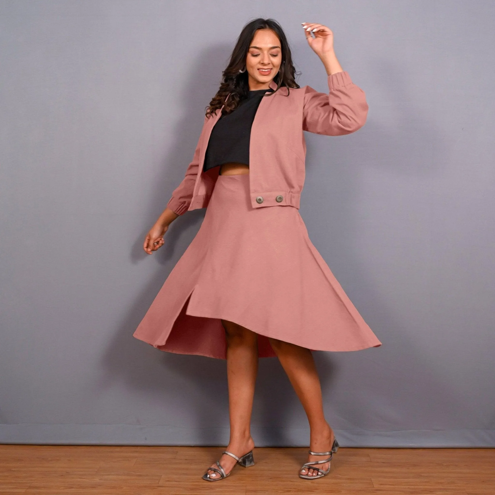 English Rose Warm Cotton Flannel Double-Breasted Bomber Jacket
