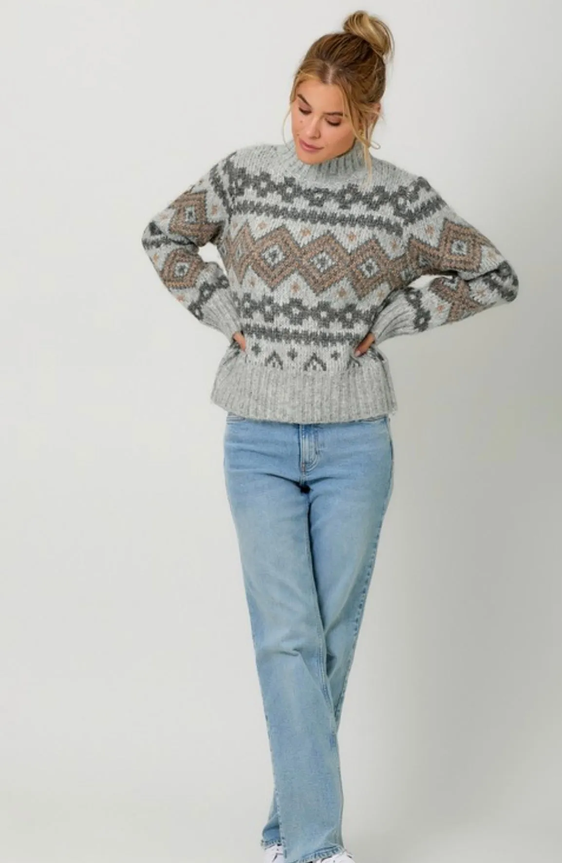 Fair Isle Mock Neck Sweater