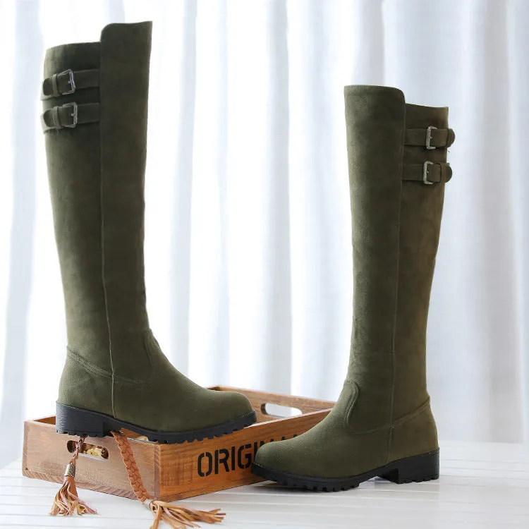 Faux suede knee high knight boots