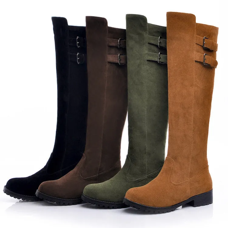 Faux suede knee high knight boots