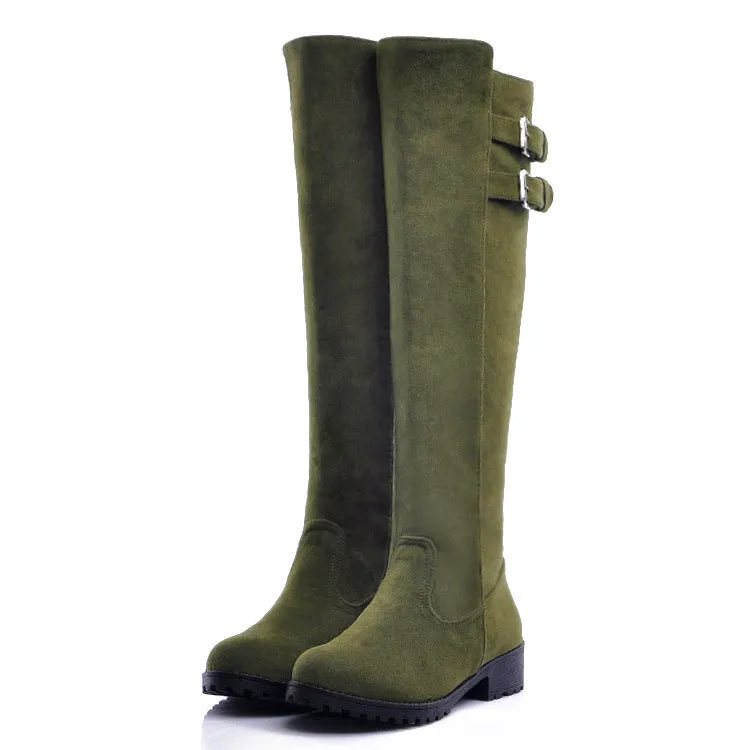Faux suede knee high knight boots