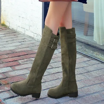 Faux suede knee high knight boots
