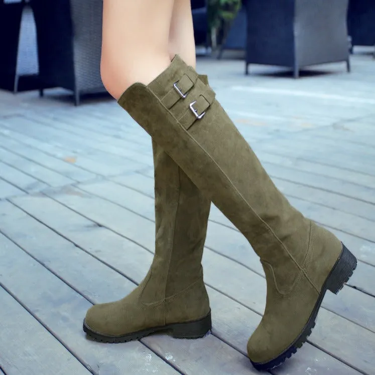 Faux suede knee high knight boots