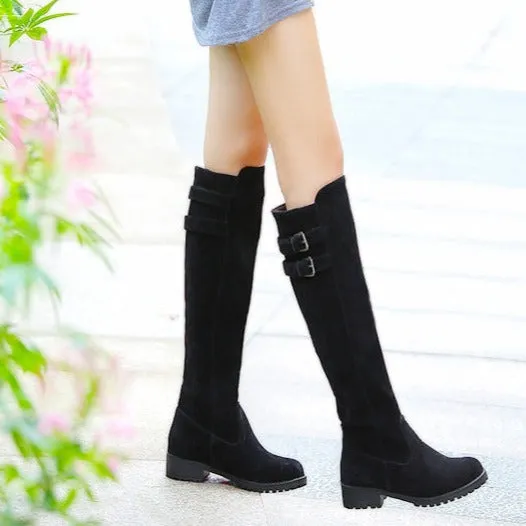 Faux suede knee high knight boots