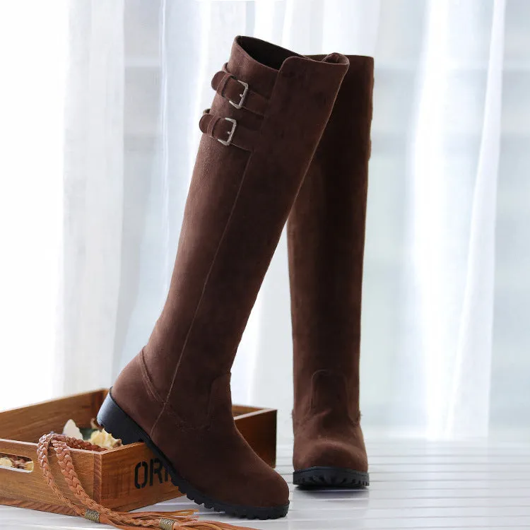 Faux suede knee high knight boots