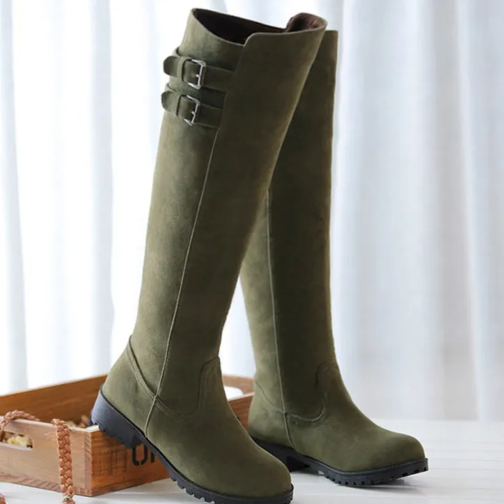 Faux suede knee high knight boots