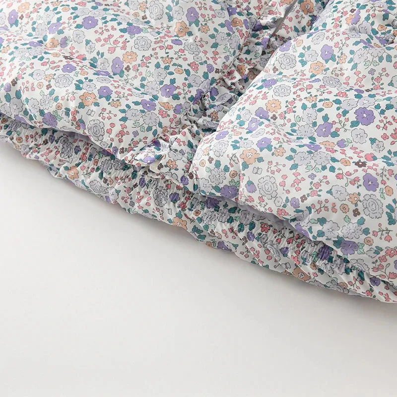 Floral Print Kids Girl Warm Hooded Outerwear